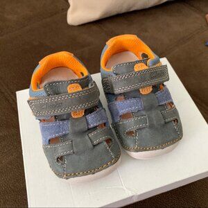 Clarks Tiny Artie Grey Combi Leather Shoes 3.5